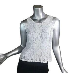 Women white lace small elastic vest semi transparent shirt